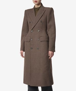 아워글라스 체크 패턴 더블 브레스티드 코트 - 브라운 / 725263TNU152084