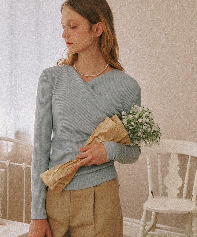Tシャツ・カットソー RONRON WRAP LONG SLEEVE SOFT BLUE MUSINSA | RONRON WRAP LONG SLEEVE SOFT BLUE