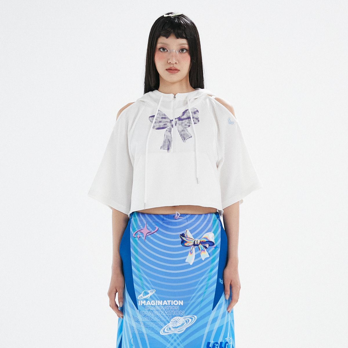 라라폭스(LALAFOX) RIBBON CUT-OUT HOODED TEE IVORY BP3CH002