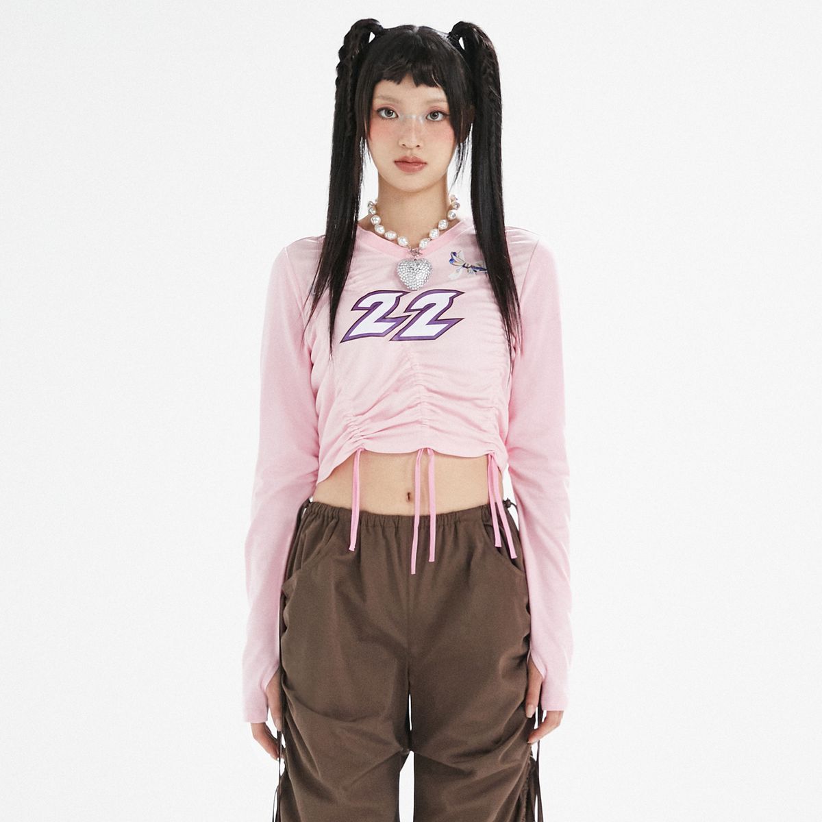 라라폭스(LALAFOX) SHIRRING SPORTY T-SHIRT PINK BP3CL011