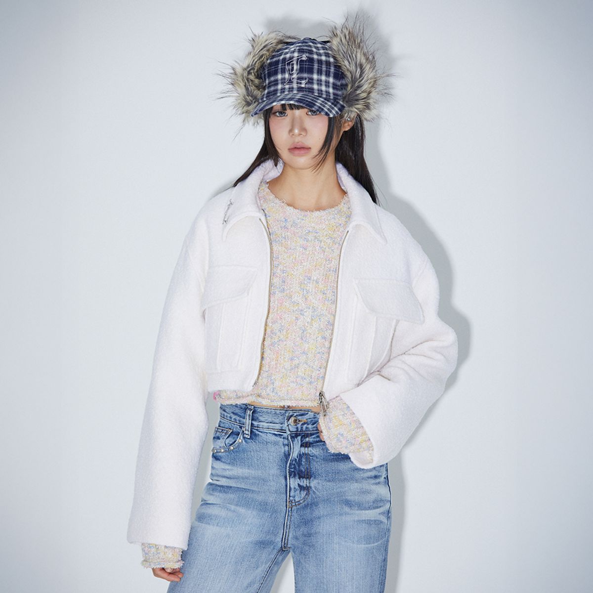 라라폭스(LALAFOX) TWO-WAY CROP JACKET IVORY BP3WJ003