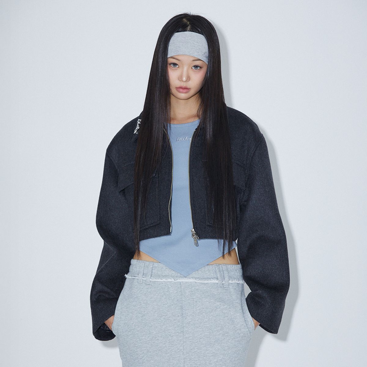 라라폭스(LALAFOX) TWO-WAY CROP JACKET CHARCOAL BP3WJ004