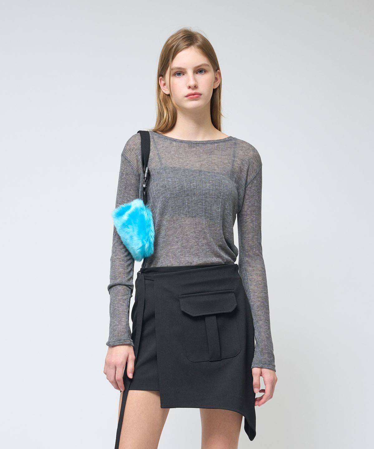 320쇼룸(320SHOWROOM) Wool blend See-through Long sleeve Tshirts Gray