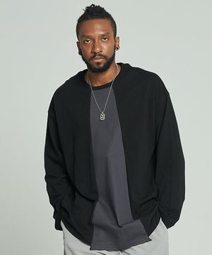 프론트 배색 박스티 블랙