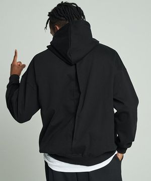 합포 뒤트임 자수 후드티 블랙