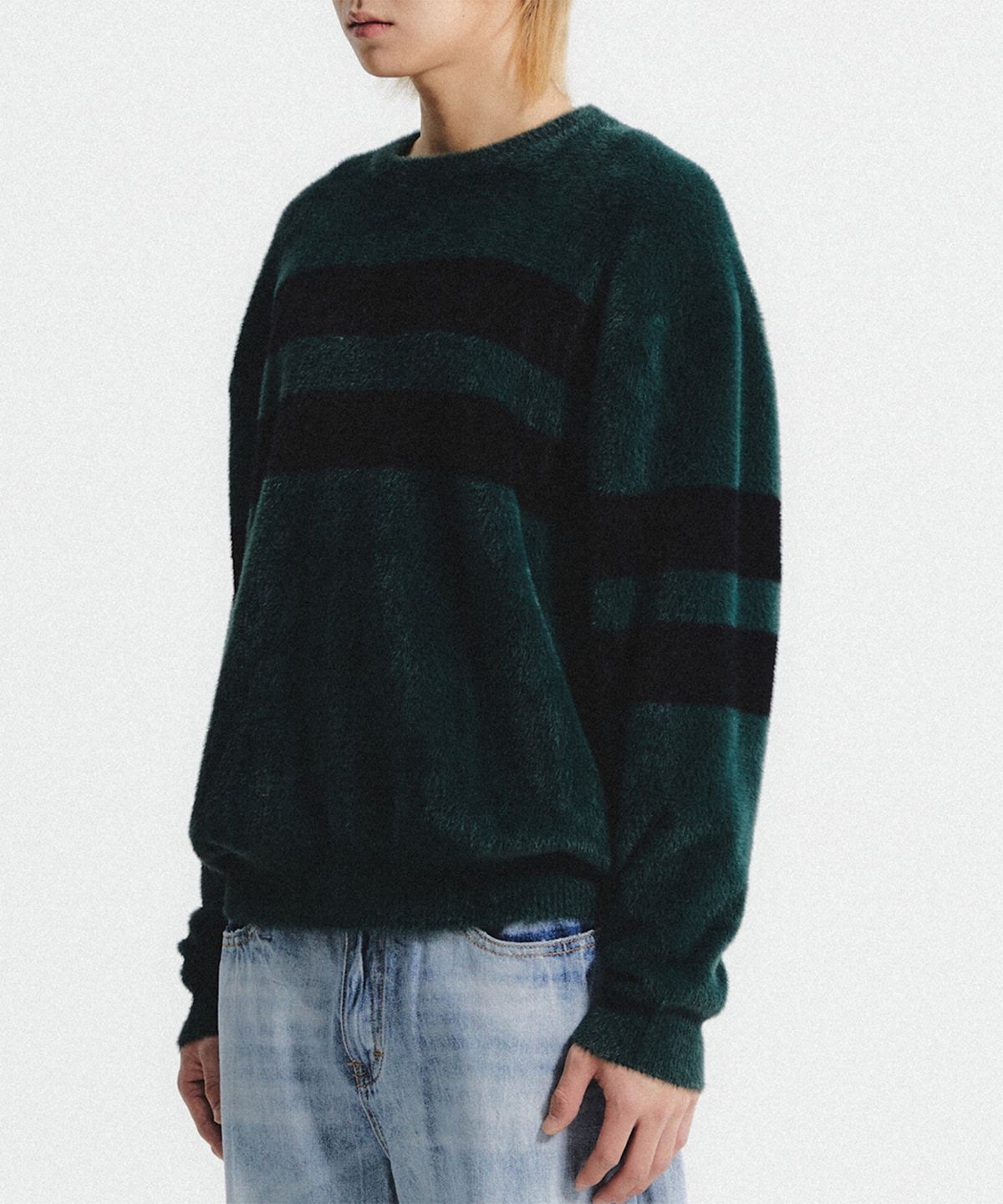 주앙옴므(JUAN HOMME) COLOR BLOCK HAIRY KNIT (DEEP GREEN)