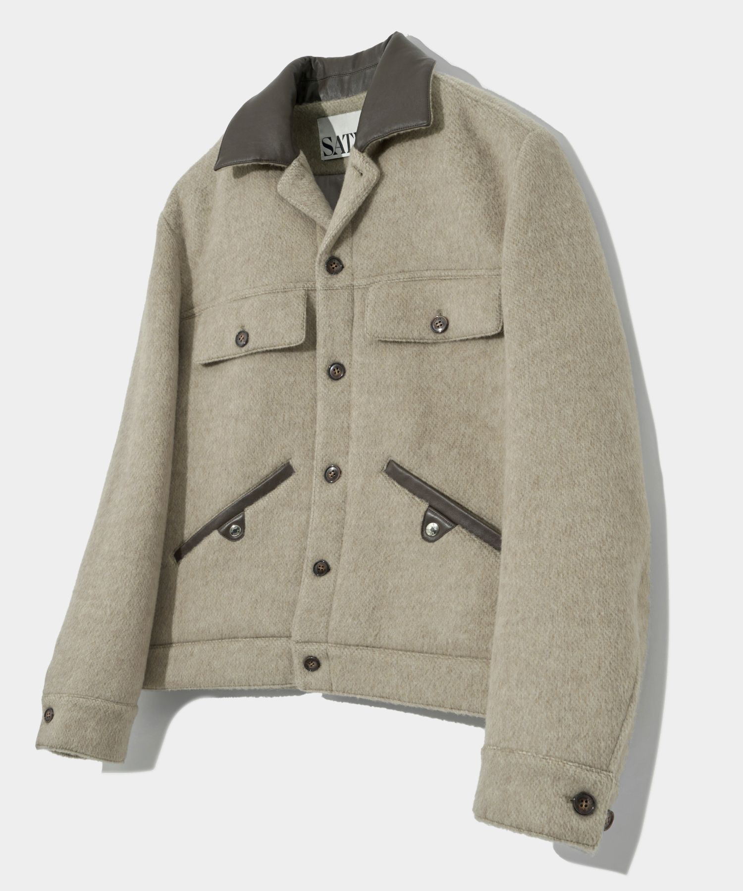 ◆SATUR◆ Hairy wool blend trucker jacket organic beige SA23 MUSINSA | SATUR Hairy wool blend trucker jacket organic beige