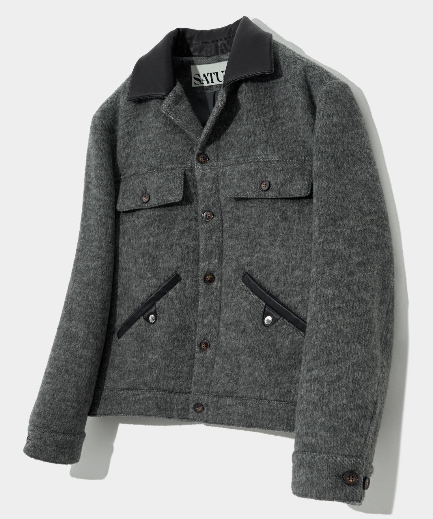 ◆SATUR◆ Hairy Wool Blend Trucker Jacket Classic Charcoal S MUSINSA | SATUR Hairy wool blend trucker jacket classic charcoal
