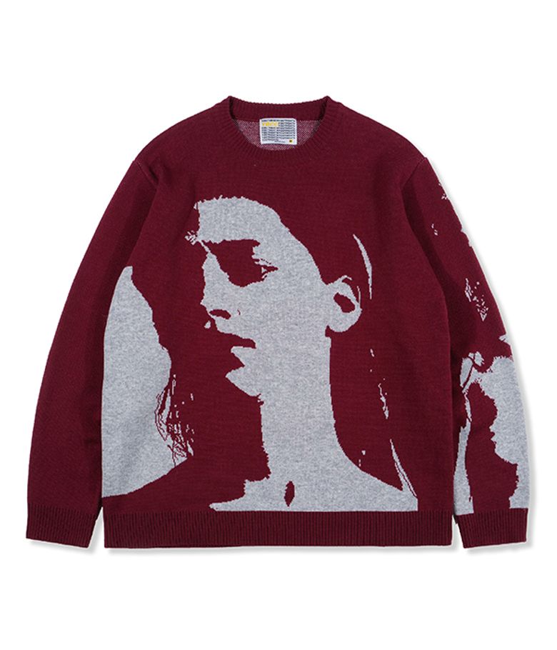 YB WOMEN GRAPHIC KNIT_BURGUNDY