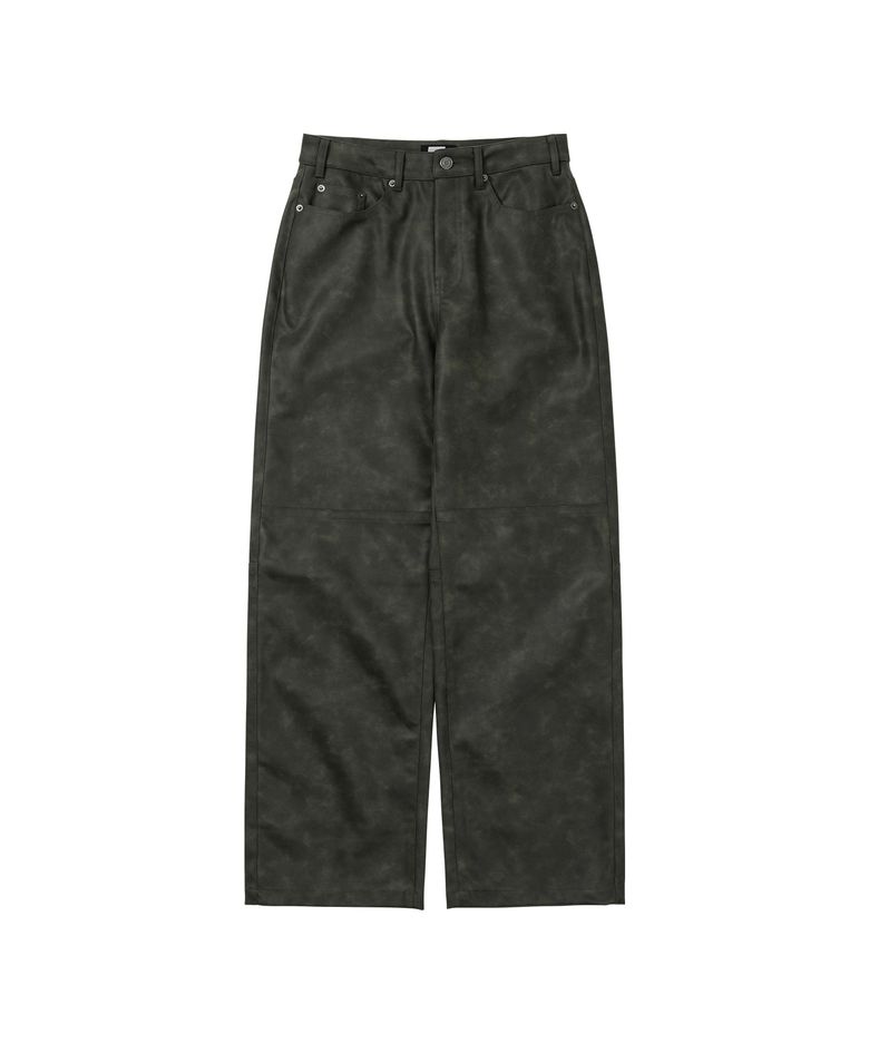 Washed Vegan Leather Pants Khaki