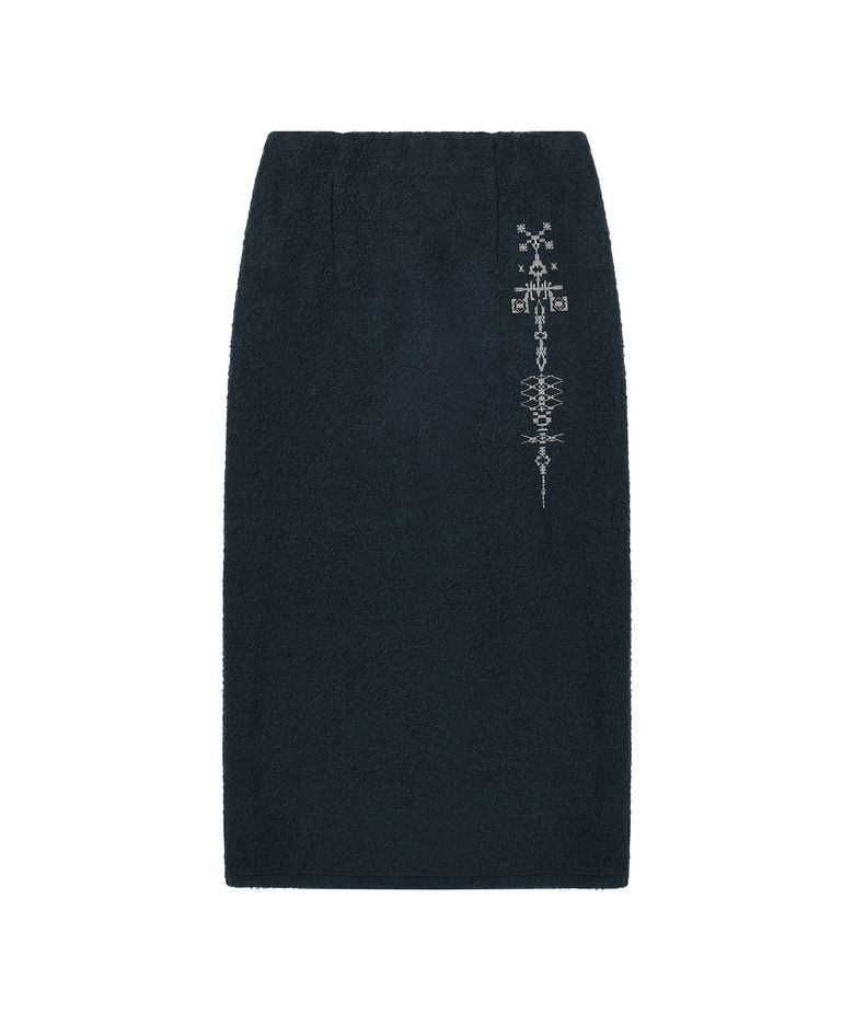 Embroidered Wool Skirt Blue Navy