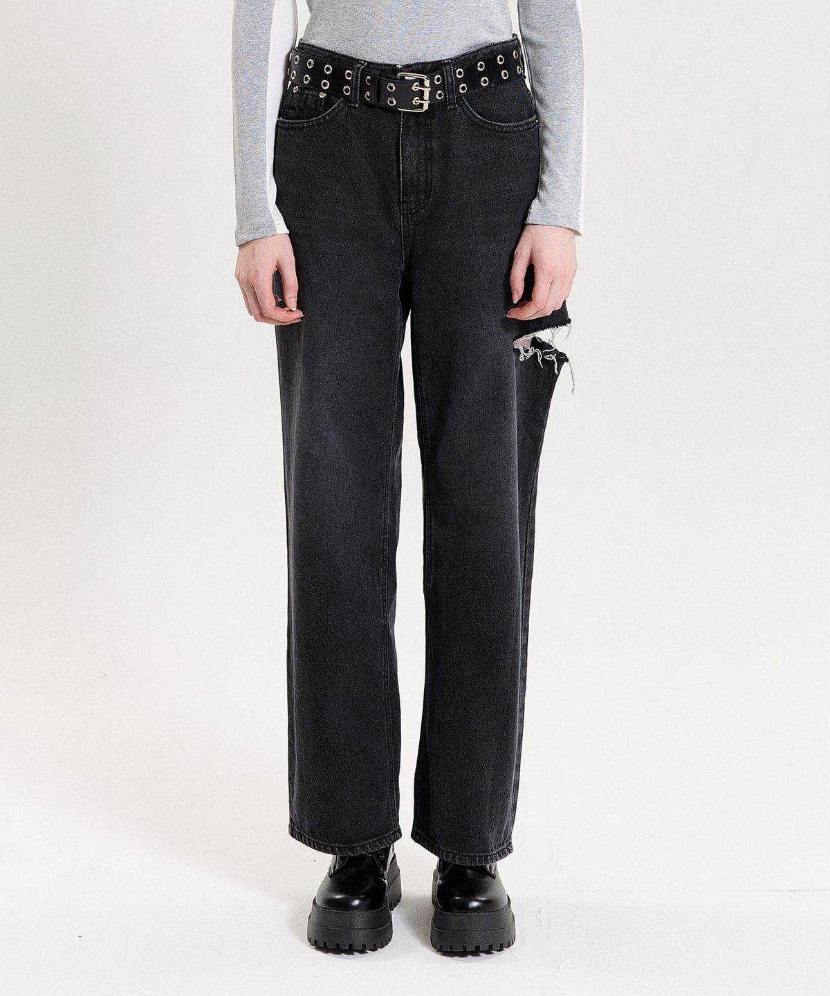 핑크파인애플(PINK PINEAPPLE) WASHED CUTTING JEANS_GREY
