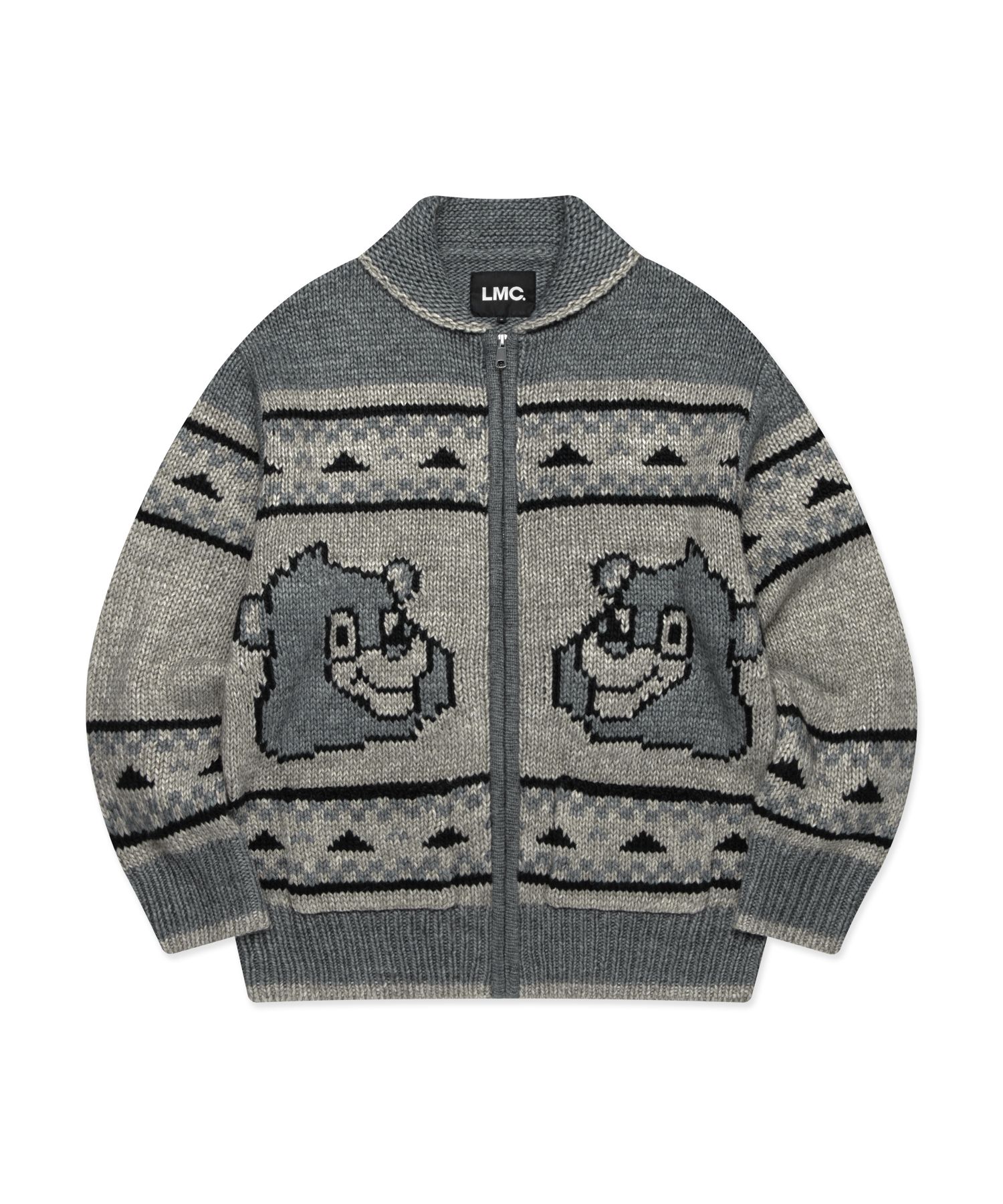 MUSINSA公式 | LMC BEAR ZIP-UP COWICHAN KNIT SWEATER gray