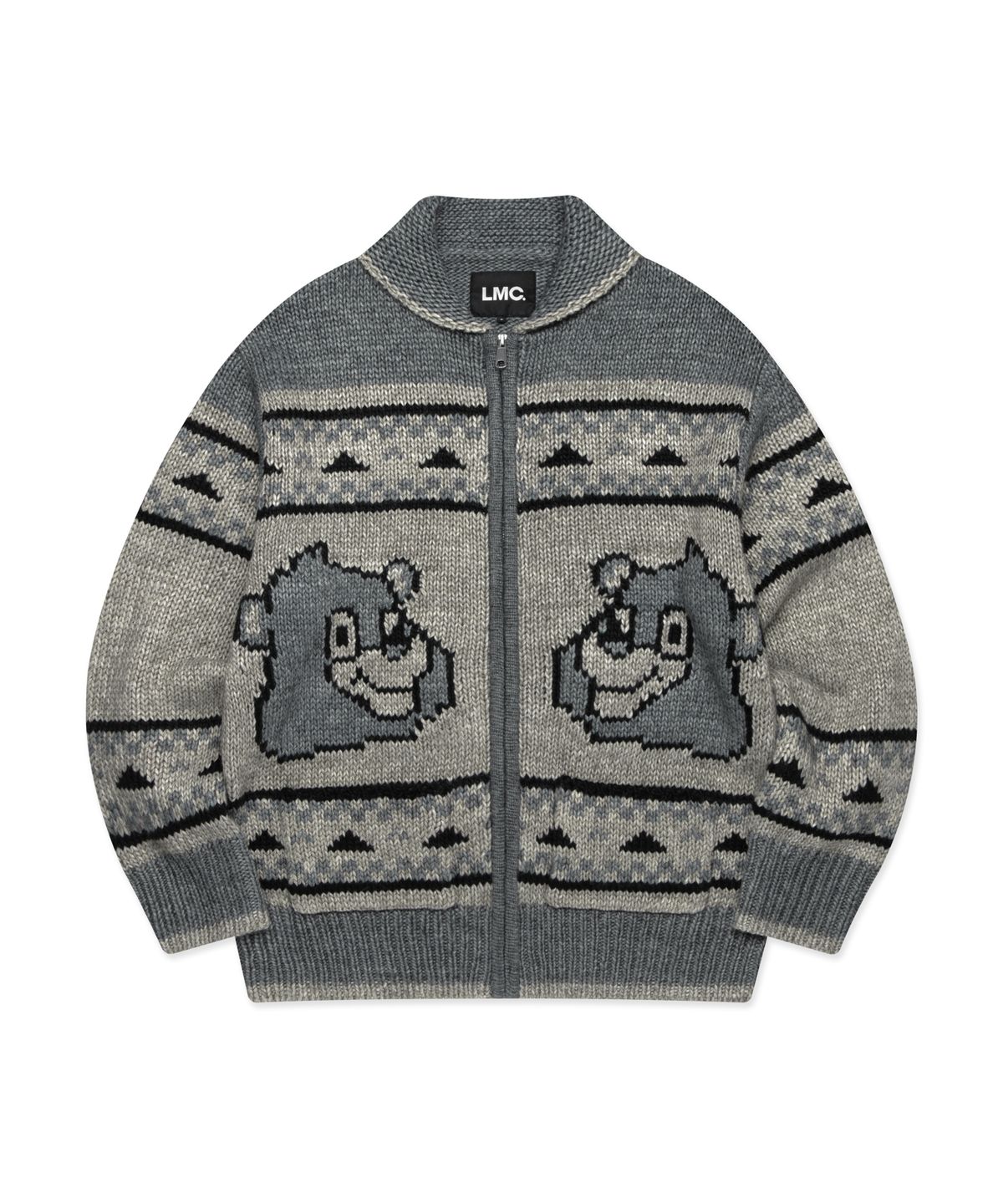엘엠씨(LMC) BEAR ZIP-UP COWICHAN KNIT SWEATER gray