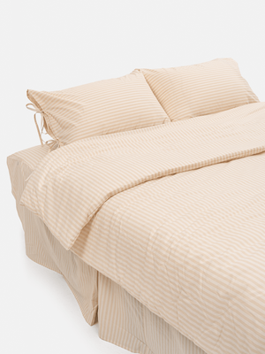 베이직 스트라이프 60수 고밀도 순면 이불커버 - 베이지