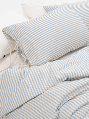 베이직 스트라이프 60수 고밀도 순면 이불커버 - 블루