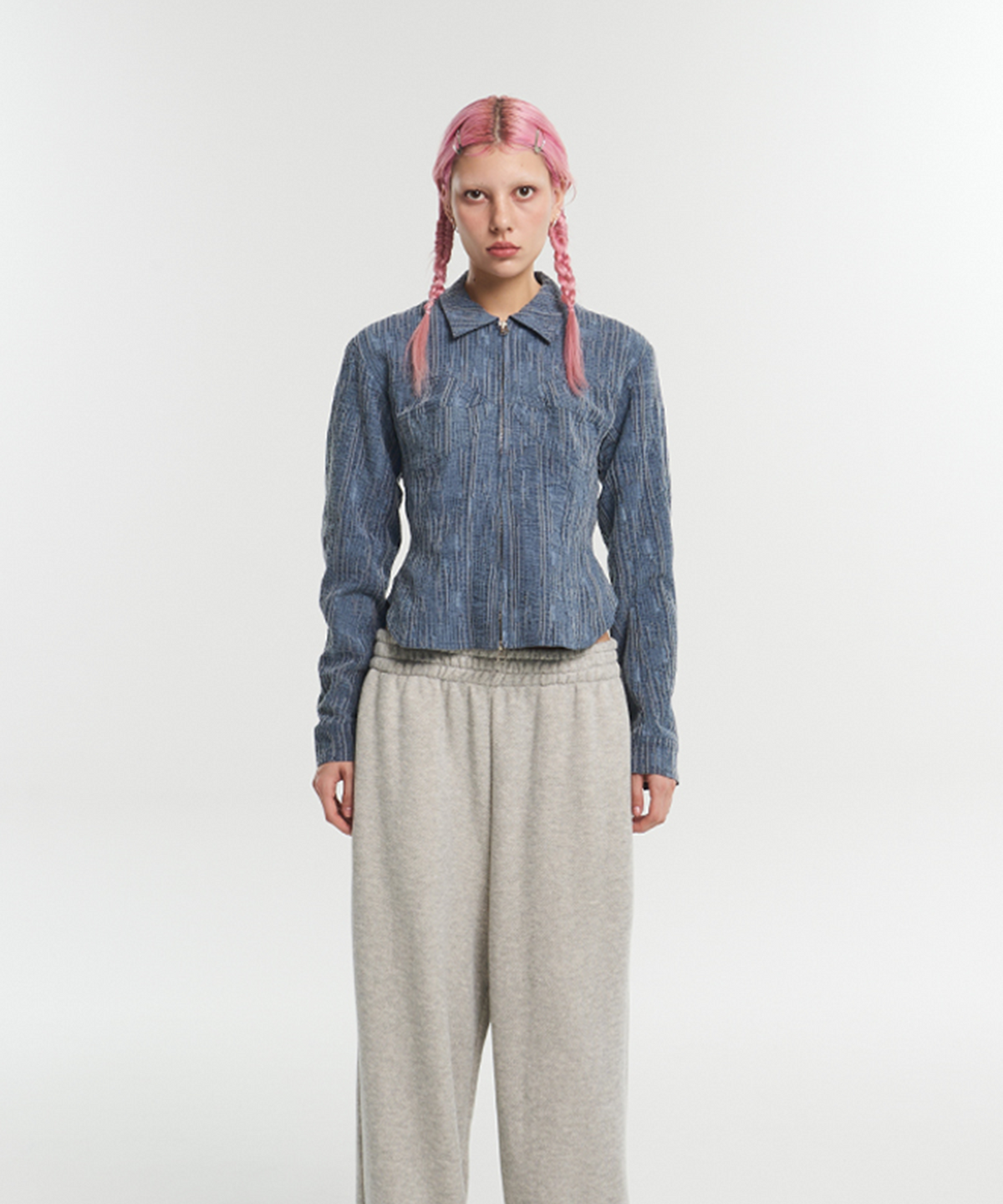 잇자바이브(ITZAVIBE) CORSET SHORT JACKET - BLUE