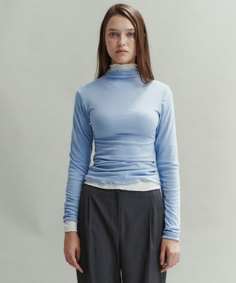 HALF NECK RIBBED TOP - SKYBLUE
