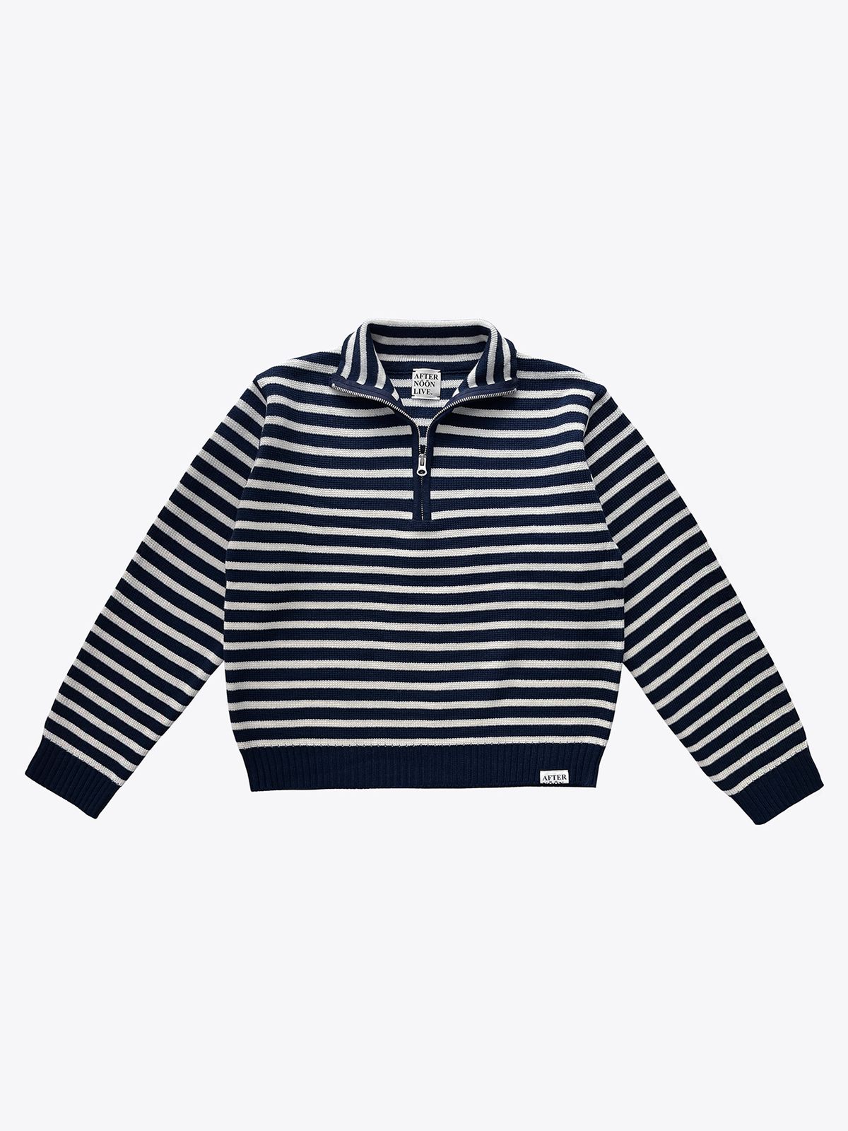 애프터눈라이브(AFTERNOONLIVE) Fisherman Stripe Knit Half-Zip (Navy Blue)
