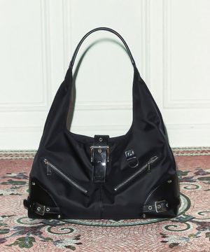 Black Moto Hobo Bag (NYLON)