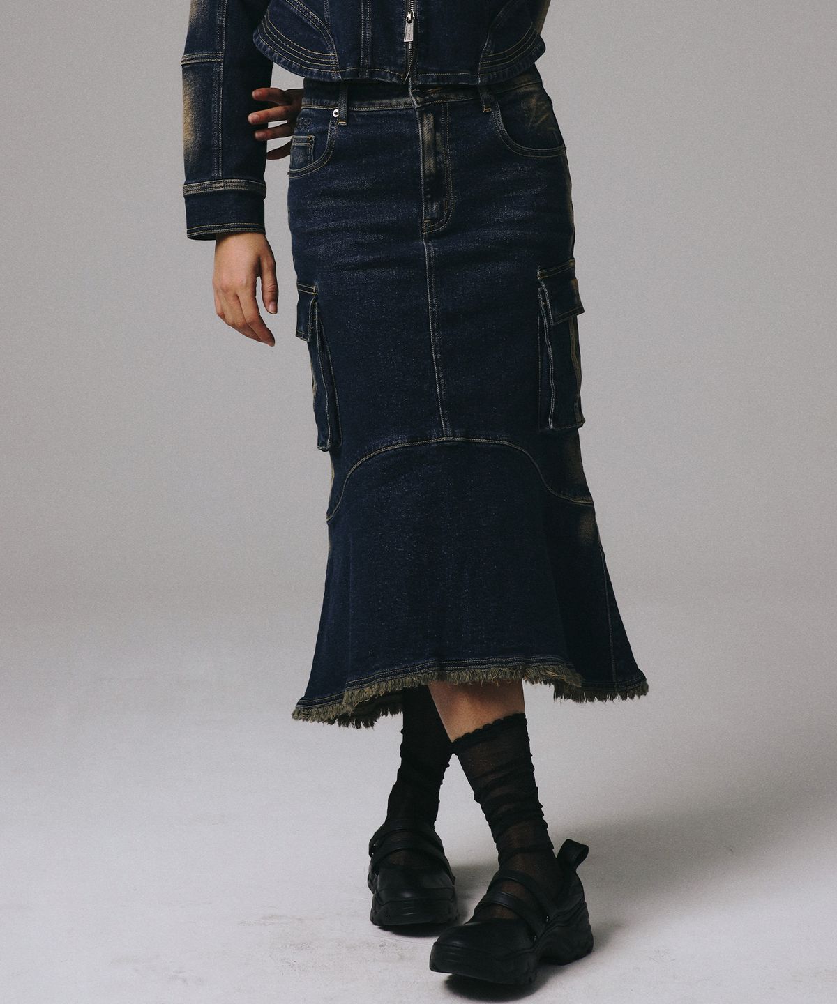 프렌다(PRENDA) HUMP RIDER DEINM SKIRT MID BLUE