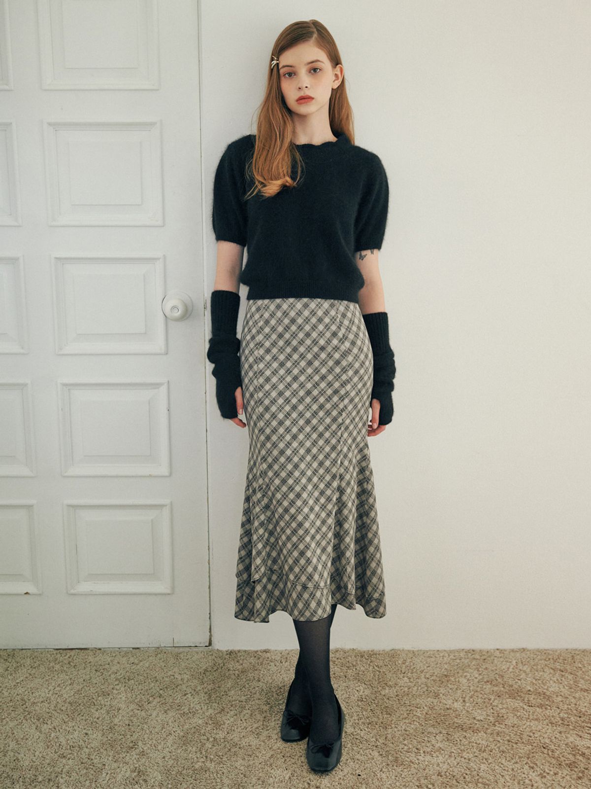 오앨(OUEL) MERMAID LINE SKIRT_BLACK CHECK