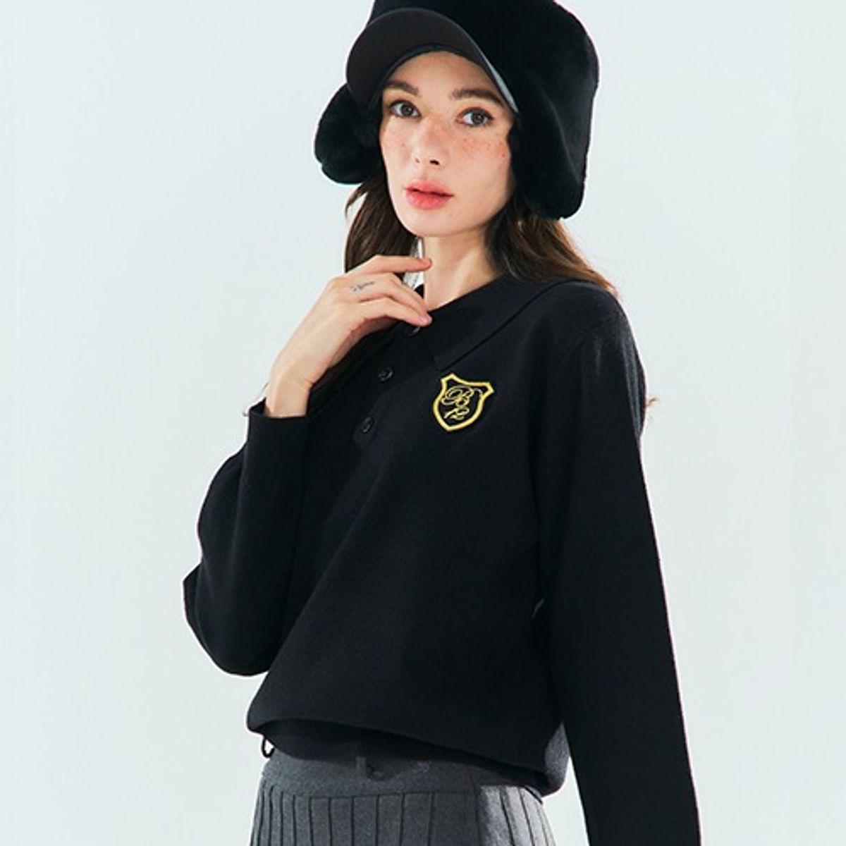베네시아12(BENECIA12) 와플 롱슬리브 블랙
