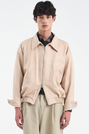 비건 스웨이드 오버핏 미니멀 인시전 스트레이트 집업 자켓 [아이보리]