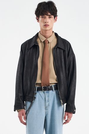 비건 스웨이드 오버핏 미니멀 인시전 스트레이트 집업 자켓 [블랙]