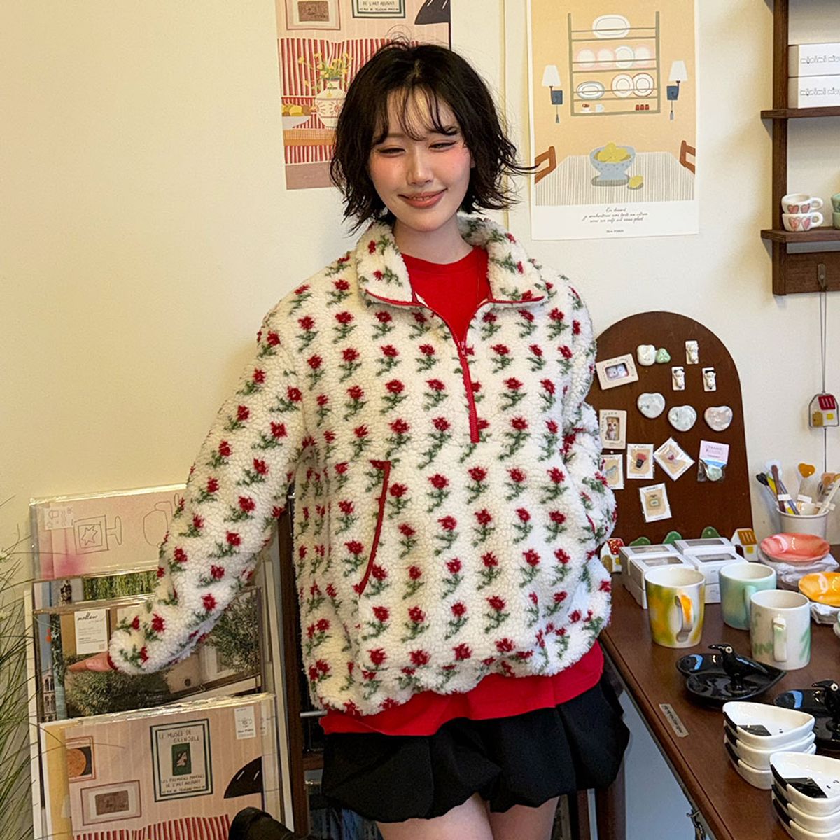 준준스페이스(JUNEJUNE SPACE) Shearing Half Zip-up_Ivory (시어링 하프 집업_아이보리)