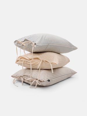 베이직 스트라이프 고밀도 순면 자루형 리본 베개커버