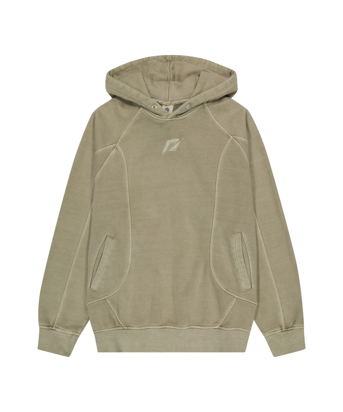 도미넌트(DOMINANT) [Heavy Cotton] Pigment Washing Puzzle Embroidered Hoodie_Olive