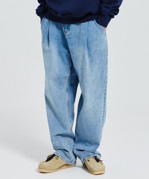 WIDE ONE TUCK DENIM PANTS_LIGHT BLUE