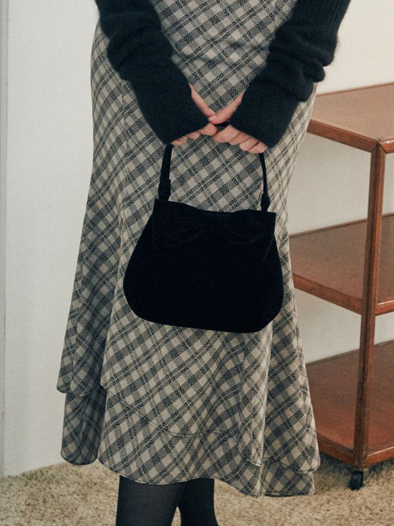 RIBBON VELVET TOTE BAG_BLACK