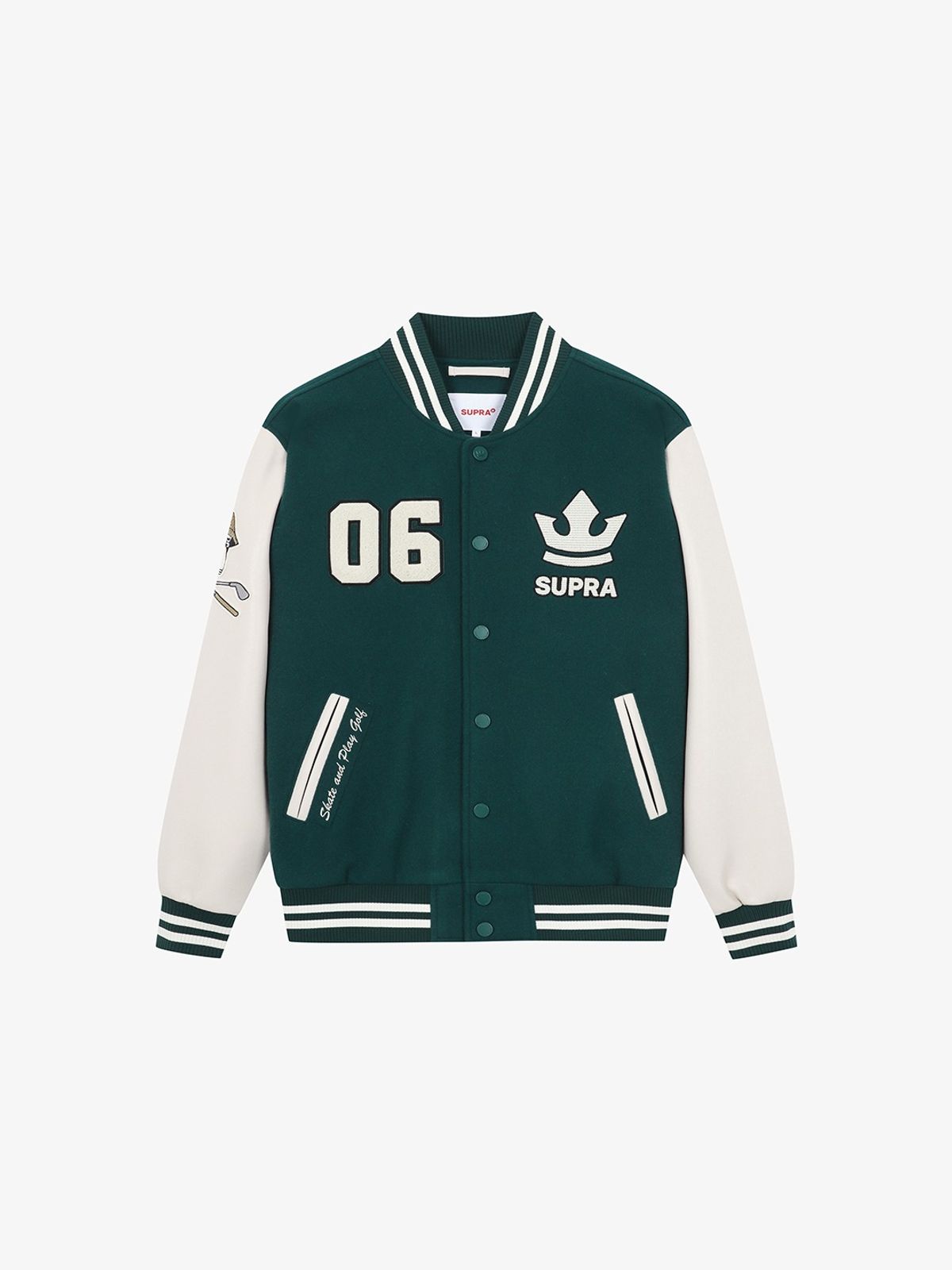 수프라(SUPRA) BAYC 울 오버핏 바시티 자켓(GREEN)