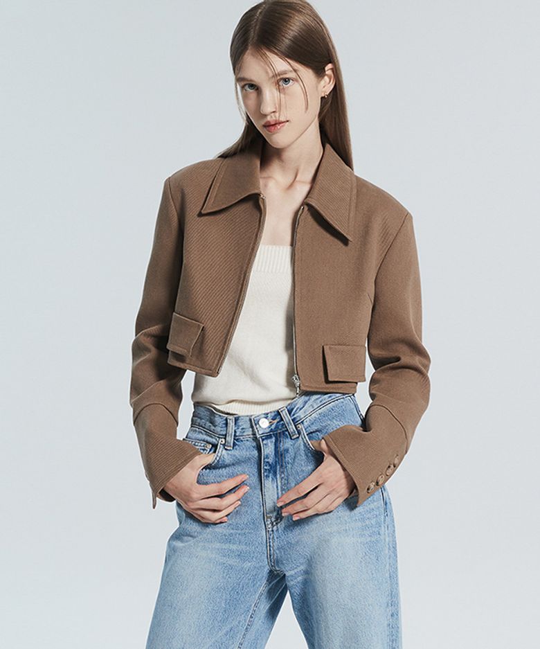 피티드 크롭 집 자켓 [BROWN]