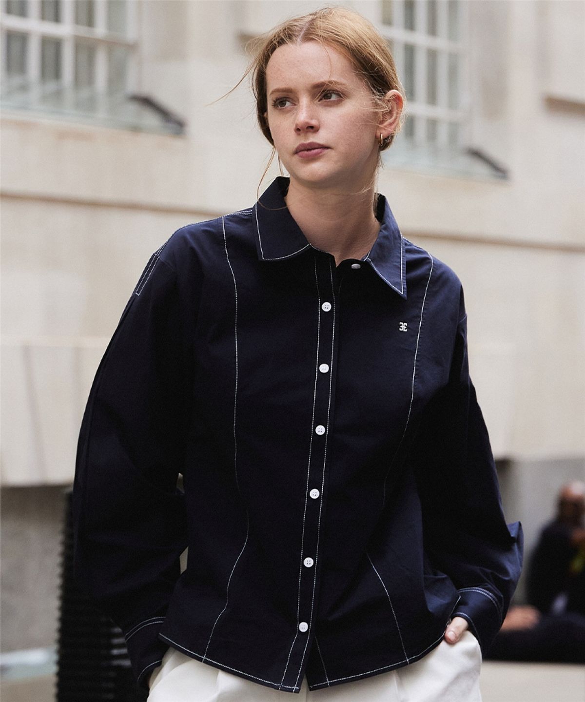 폴뉴아(FOLNUA) STITCH POINT LINE SHIRT (NAVY)