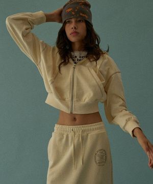 카루도 3204A 루즈핏 크림 크롭 후드집업