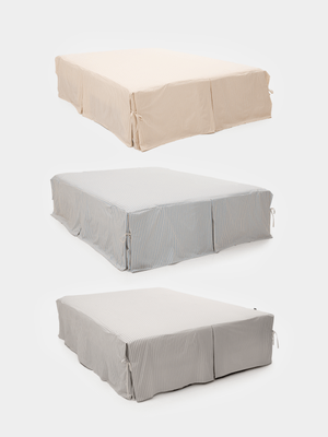 베이직 스트라이프 고밀도 순면 맞주름 리본 베드스커트