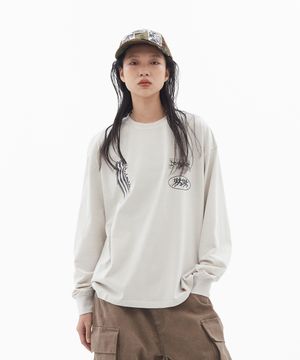 [16s Cotton]RP Pigment Washing Long Sleeve_Milk