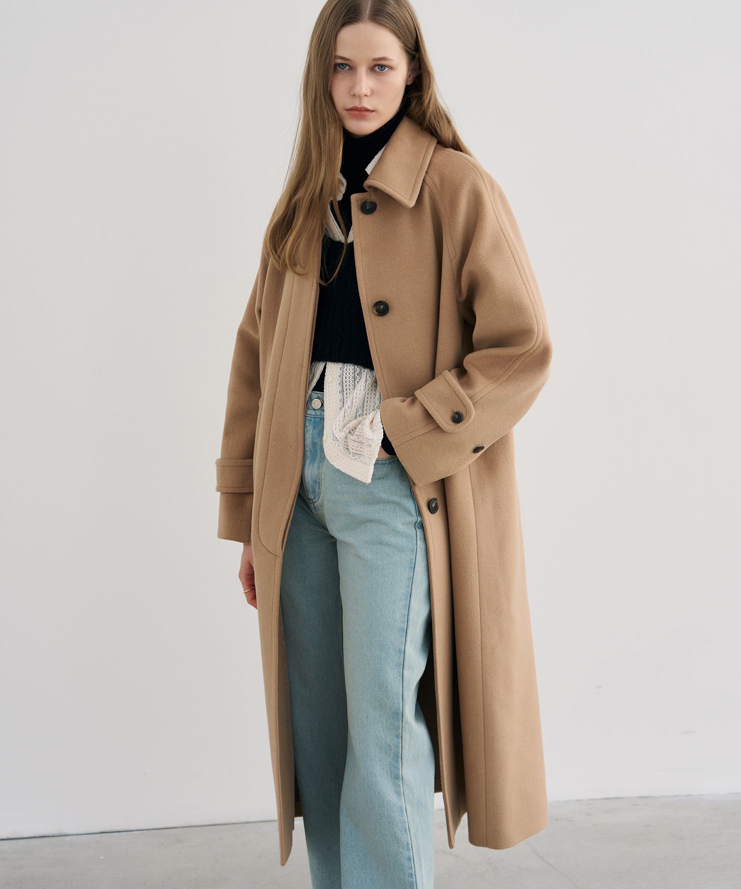 MUSINSA公式 | DRAWFIT WOMEN Soft cashmere single balmacan coat [BEIGE]