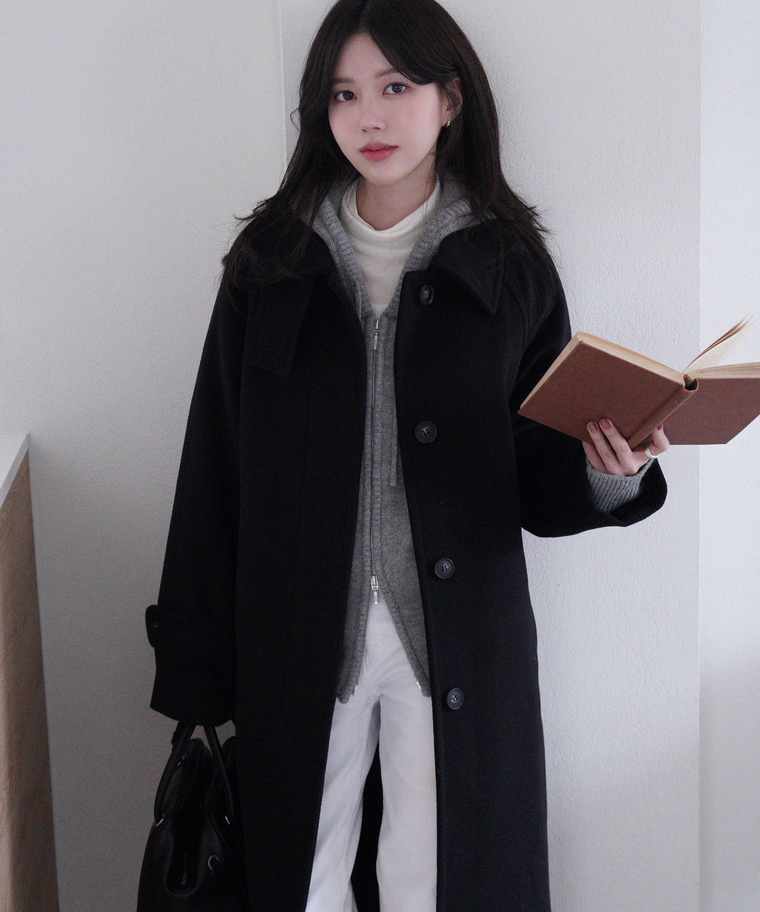 MUSINSA公式 | DRAWFIT WOMEN Soft cashmere single balmacan coat [BLACK]