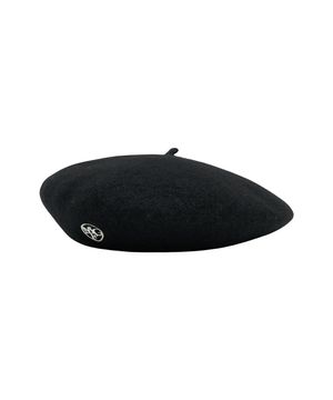 CIRCLE LOGO EMBROIDERY WOOL BERET black
