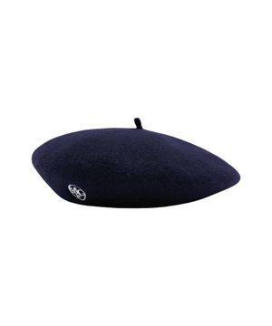 CIRCLE LOGO EMBROIDERY WOOL BERET navy