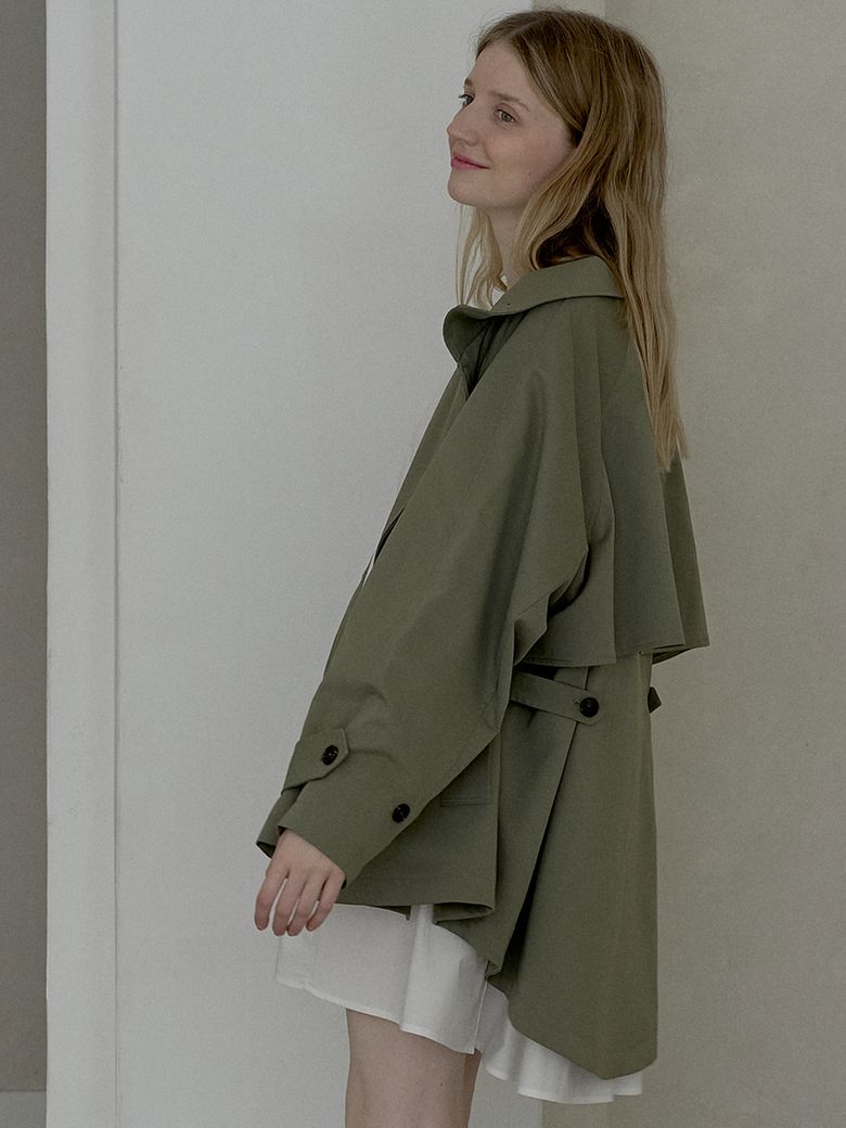 Oversize Half Trench Coat - KHAKI