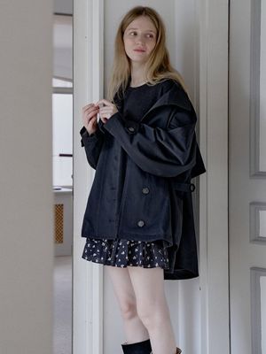 Oversize Half Trench Coat - BLACK