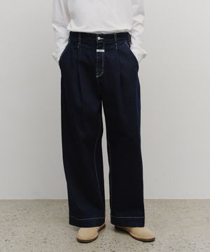 M LOW-WAIST TUCK WIDE DENIM PANTS dark blue
