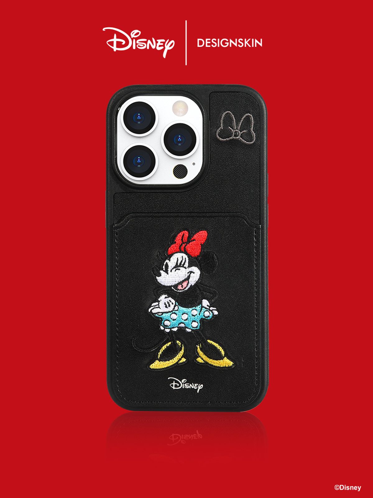 디자인스킨(DESIGNSKIN) [디즈니] 아이폰15_프로 자수 포켓 케이스-미니 마우스