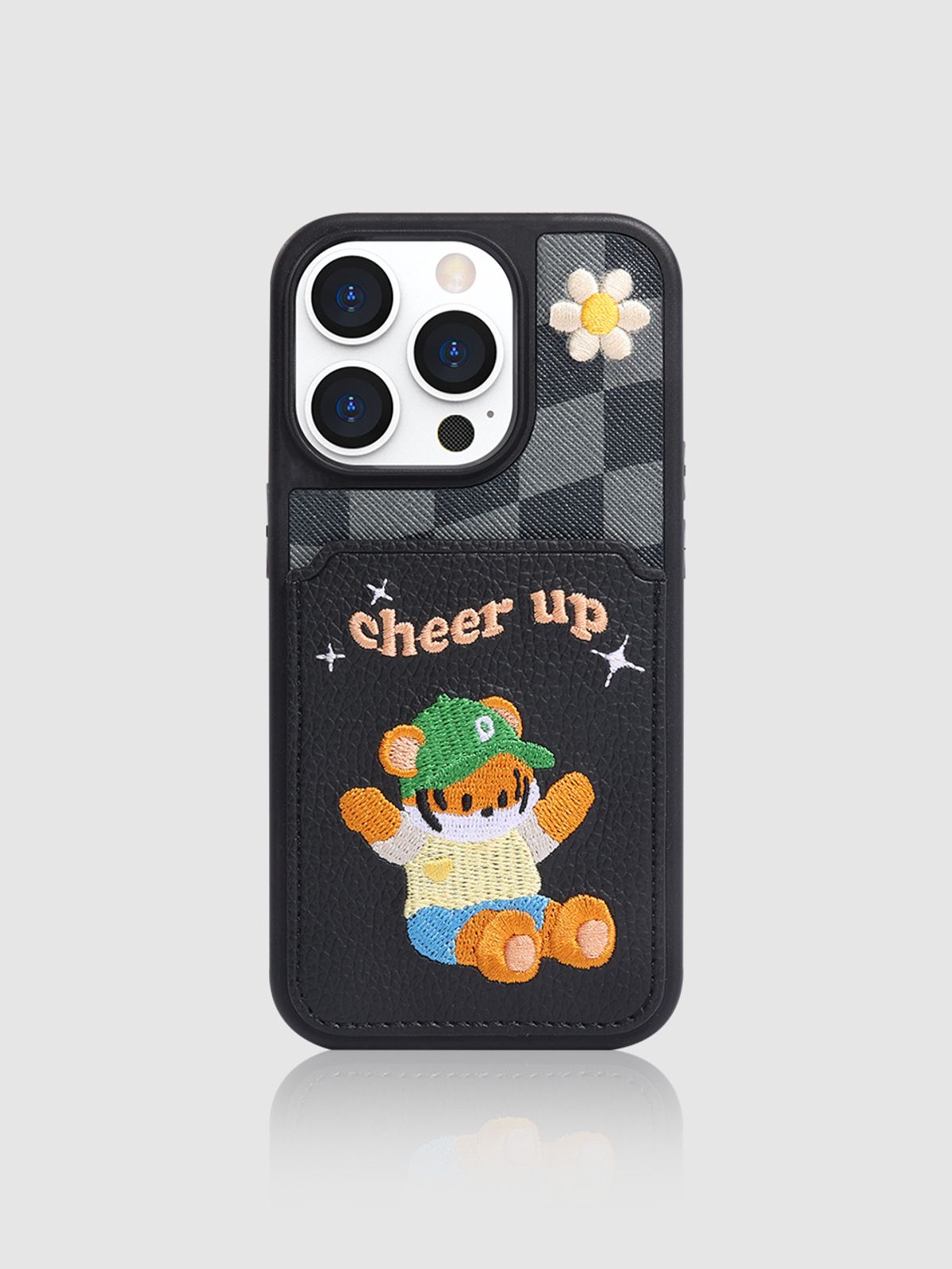 디자인스킨(DESIGNSKIN) 아이폰15_프로 레트로 자수 포켓 케이스-블랙 호군