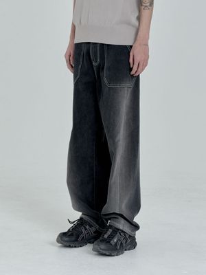 커브드 스티치 데님팬츠 (Washed Black)